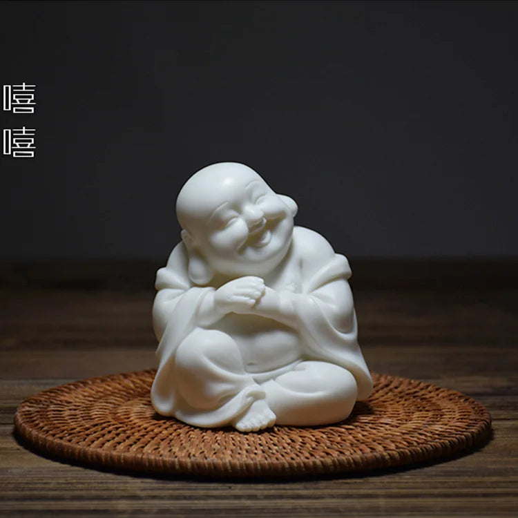 White Porcelain Amitabha, hehe, haha, figure statue Handmade sculpture of modern art Cute home decoration ornaments Gift statue