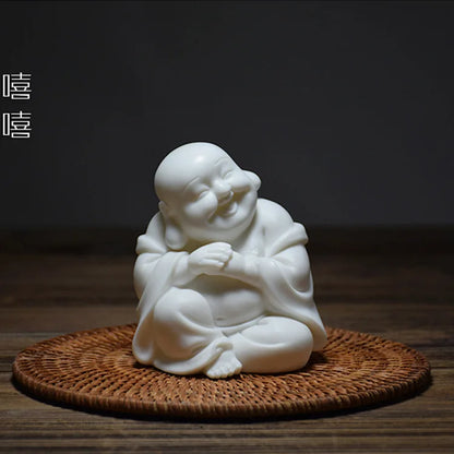 White Porcelain Amitabha, hehe, haha, figure statue Handmade sculpture of modern art Cute home decoration ornaments Gift statue