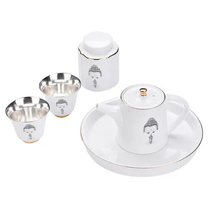 White Porcelain Ask Buddha Tea set Bubble Teapot Tray Teacup Silver Plating Inside Home Kung Fu Black Tea Da Hong Pao Teaware