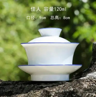 White Porcelain Cover Bowl, Hand-painted, Sancai Gaiwan, Large Blue and White Ceramic, Kungfu Tea Set, Tea Maker