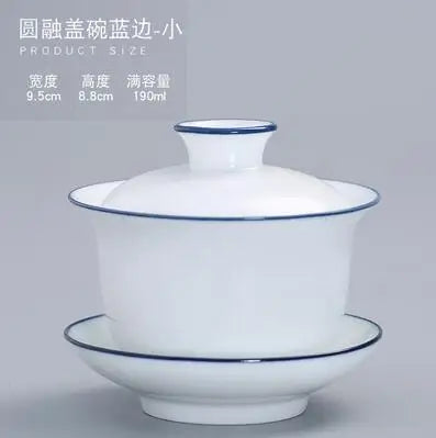 White Porcelain Cover Bowl, Hand-painted, Sancai Gaiwan, Large Blue and White Ceramic, Kungfu Tea Set, Tea Maker