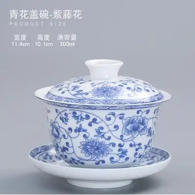 White Porcelain Cover Bowl, Hand-painted, Sancai Gaiwan, Large Blue and White Ceramic, Kungfu Tea Set, Tea Maker