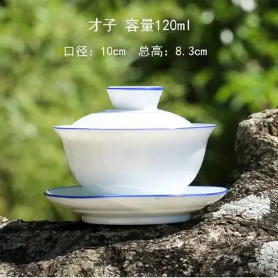 White Porcelain Cover Bowl, Hand-painted, Sancai Gaiwan, Large Blue and White Ceramic, Kungfu Tea Set, Tea Maker