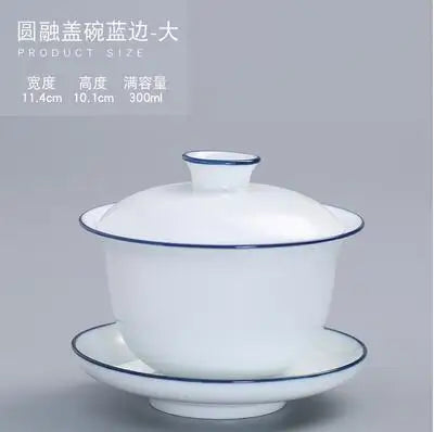 White Porcelain Cover Bowl, Hand-painted, Sancai Gaiwan, Large Blue and White Ceramic, Kungfu Tea Set, Tea Maker