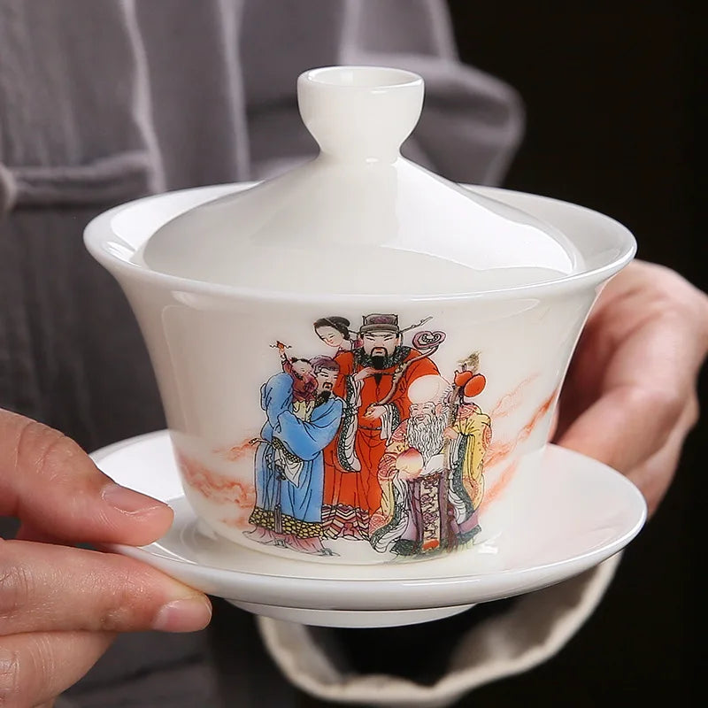 White Porcelain Gaiwan Teacup Large Handmade Ceramic Tea Cup Chinese Style Tea Bowl Handpainted Kung Fu Tea Set Gaiwan Teaware