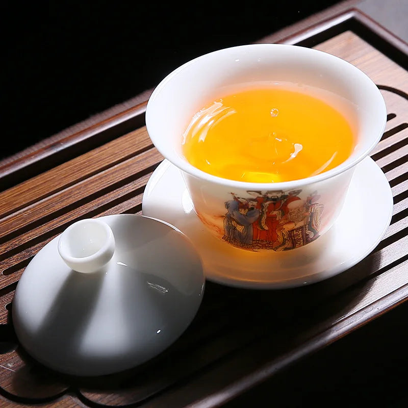 White Porcelain Gaiwan Teacup Large Handmade Ceramic Tea Cup Chinese Style Tea Bowl Handpainted Kung Fu Tea Set Gaiwan Teaware