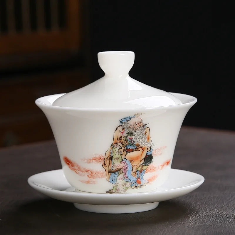 White Porcelain Gaiwan Teacup Large Handmade Ceramic Tea Cup Chinese Style Tea Bowl Handpainted Kung Fu Tea Set Gaiwan Teaware