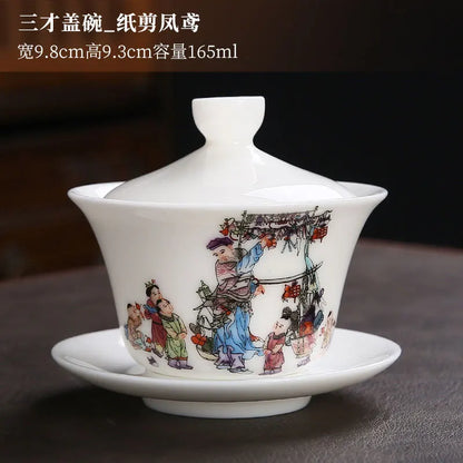 White Porcelain Gaiwan Teacup Large Handmade Ceramic Tea Cup Chinese Style Tea Bowl Handpainted Kung Fu Tea Set Gaiwan Teaware