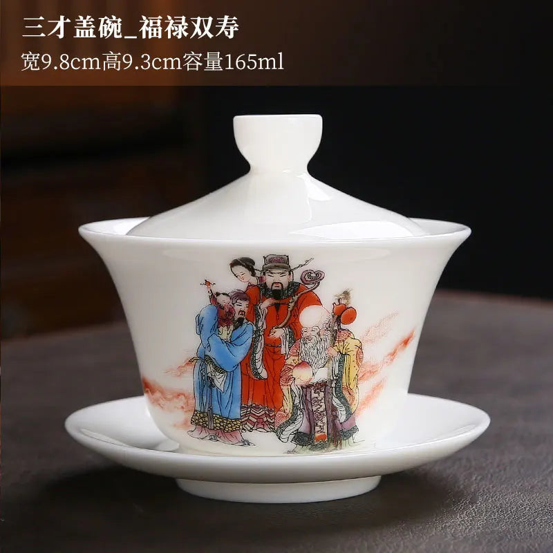 White Porcelain Gaiwan Teacup Large Handmade Ceramic Tea Cup Chinese Style Tea Bowl Handpainted Kung Fu Tea Set Gaiwan Teaware