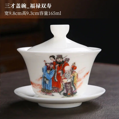 White Porcelain Gaiwan Teacup Large Handmade Ceramic Tea Cup Chinese Style Tea Bowl Handpainted Kung Fu Tea Set Gaiwan Teaware
