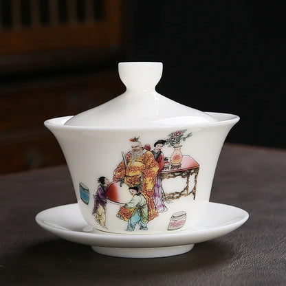 White Porcelain Gaiwan Teacup Large Handmade Ceramic Tea Cup Chinese Style Tea Bowl Handpainted Kung Fu Tea Set Gaiwan Teaware