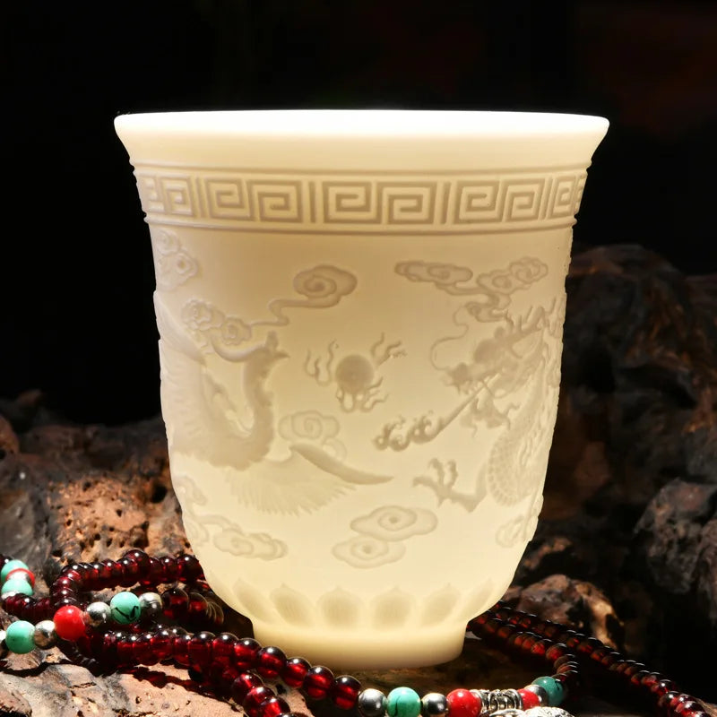White Porcelain Heart Classics Cup Goat FatJade Personal Cup Tea Set Ceramic Host Cup Sample Tea Cup Kung FuTeaCupSingleCupSmall