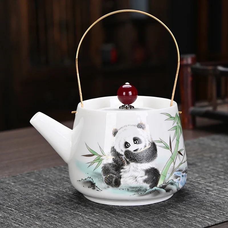 White Porcelain Kungfu Teapot with Handle Traditional Chinese Tea Brewing Handcrafted Tea Pots Home Ceramic Teaware Tea Set