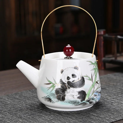 White Porcelain Kungfu Teapot with Handle Traditional Chinese Tea Brewing Handcrafted Tea Pots Home Ceramic Teaware Tea Set