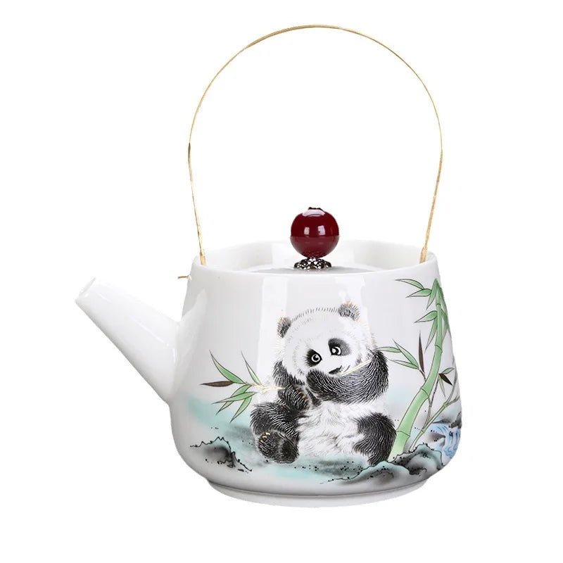 White Porcelain Kungfu Teapot with Handle Traditional Chinese Tea Brewing Handcrafted Tea Pots Home Ceramic Teaware Tea Set