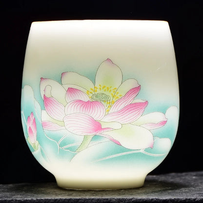 White Porcelain Master Cup, Jade Mud Tea Cup, Ceramic Landscape Tea Cup, Cat Cup, Lotus Single Cup, Household Tea Accessories