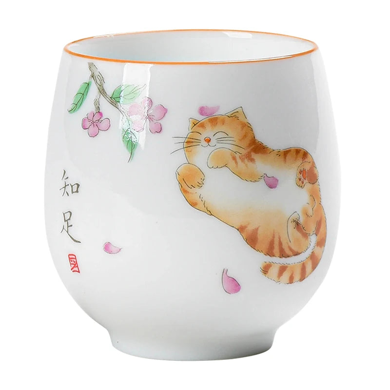 White Porcelain Master Cup, Jade Mud Tea Cup, Ceramic Landscape Tea Cup, Cat Cup, Lotus Single Cup, Household Tea Accessories
