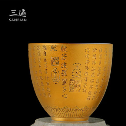 White Porcelain Single Mutton Fat Jade Tea Cup Heart Sutra24KGold Master Cup Ceramic Gilding Tea Cup Kung Fu Tea Cup