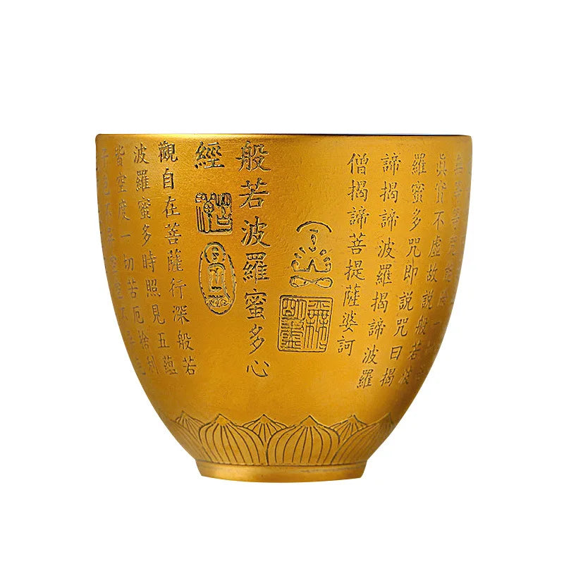 White Porcelain Single Mutton Fat Jade Tea Cup Heart Sutra24KGold Master Cup Ceramic Gilding Tea Cup Kung Fu Tea Cup