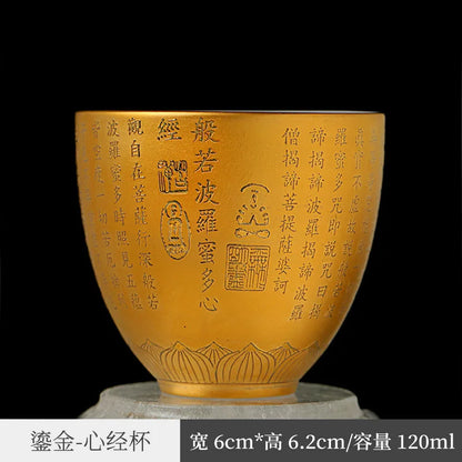 White Porcelain Single Mutton Fat Jade Tea Cup Heart Sutra24KGold Master Cup Ceramic Gilding Tea Cup Kung Fu Tea Cup