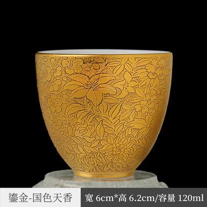 White Porcelain Single Mutton Fat Jade Tea Cup Heart Sutra24KGold Master Cup Ceramic Gilding Tea Cup Kung Fu Tea Cup