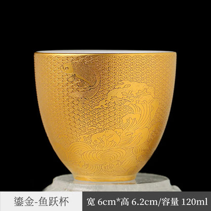 White Porcelain Single Mutton Fat Jade Tea Cup Heart Sutra24KGold Master Cup Ceramic Gilding Tea Cup Kung Fu Tea Cup