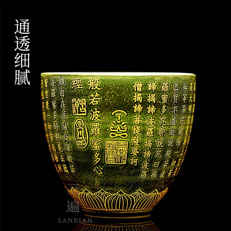 White Porcelain Single Mutton Fat Jade Tea Cup Heart Sutra24KGold Master Cup Ceramic Gilding Tea Cup Kung Fu Tea Cup
