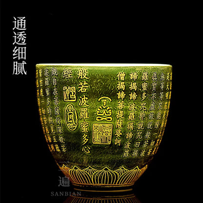 White Porcelain Single Mutton Fat Jade Tea Cup Heart Sutra24KGold Master Cup Ceramic Gilding Tea Cup Kung Fu Tea Cup