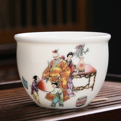 White Porcelain Tea Cup Large Handmade Ceramic Teacup Household Tea Bowl Handpainted Kung Fu Tea Set Master Cup Chinese Teaware