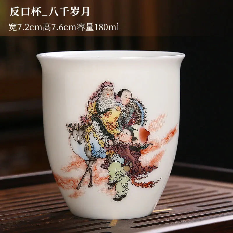 White Porcelain Tea Cup Large Handmade Ceramic Teacup Household Tea Bowl Handpainted Kung Fu Tea Set Master Cup Chinese Teaware