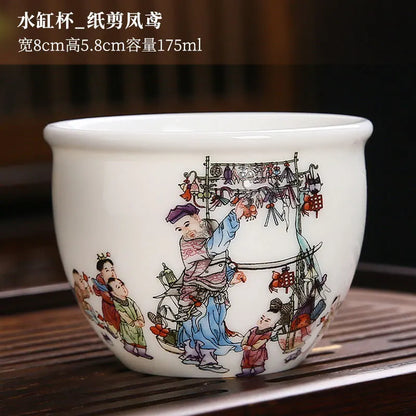 White Porcelain Tea Cup Large Handmade Ceramic Teacup Household Tea Bowl Handpainted Kung Fu Tea Set Master Cup Chinese Teaware