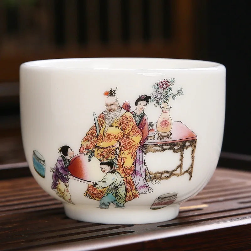 White Porcelain Tea Cup Large Handmade Ceramic Teacup Household Tea Bowl Handpainted Kung Fu Tea Set Master Cup Chinese Teaware