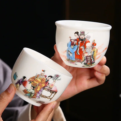 White Porcelain Tea Cup Large Handmade Ceramic Teacup Household Tea Bowl Handpainted Kung Fu Tea Set Master Cup Chinese Teaware