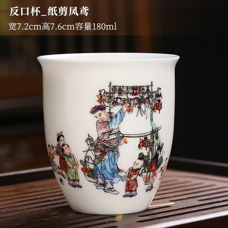 White Porcelain Tea Cup Large Handmade Ceramic Teacup Household Tea Bowl Handpainted Kung Fu Tea Set Master Cup Chinese Teaware