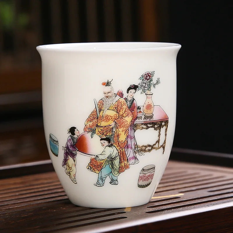 White Porcelain Tea Cup Large Handmade Ceramic Teacup Household Tea Bowl Handpainted Kung Fu Tea Set Master Cup Chinese Teaware