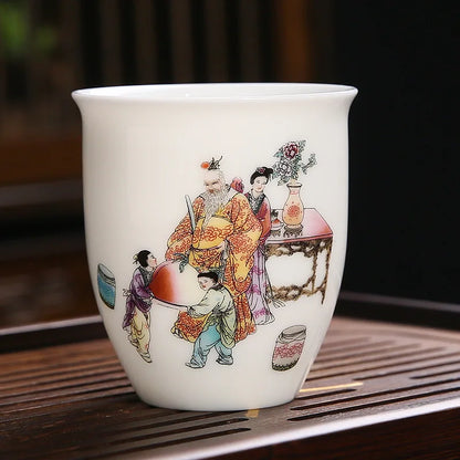 White Porcelain Tea Cup Large Handmade Ceramic Teacup Household Tea Bowl Handpainted Kung Fu Tea Set Master Cup Chinese Teaware