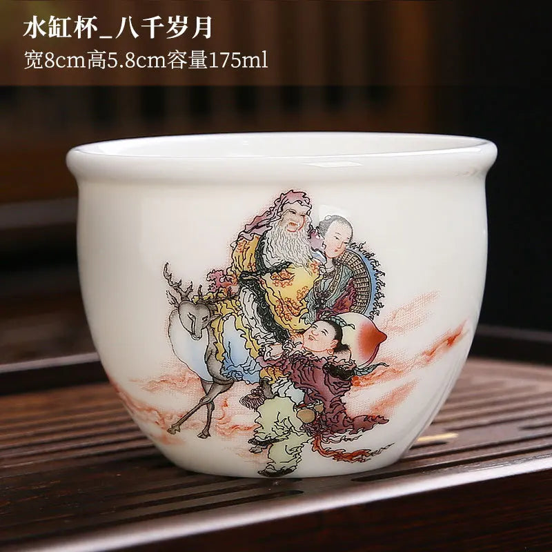 White Porcelain Tea Cup Large Handmade Ceramic Teacup Household Tea Bowl Handpainted Kung Fu Tea Set Master Cup Chinese Teaware