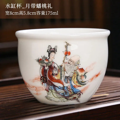 White Porcelain Tea Cup Large Handmade Ceramic Teacup Household Tea Bowl Handpainted Kung Fu Tea Set Master Cup Chinese Teaware