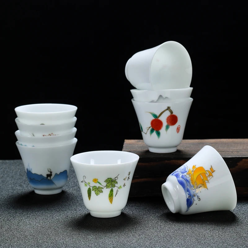White Porcelain Tea Cup, Single Cup, Lanolin Jade Kungfu Tea Cup, Master Cup, Handmade White Ceramic Drinkware, 24Styles