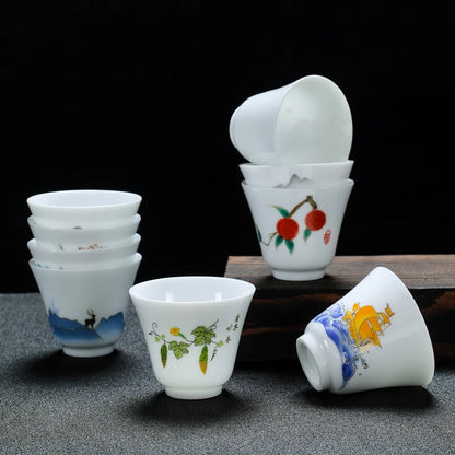 White Porcelain Tea Cup, Single Cup, Lanolin Jade Kungfu Tea Cup, Master Cup, Handmade White Ceramic Drinkware, 24Styles