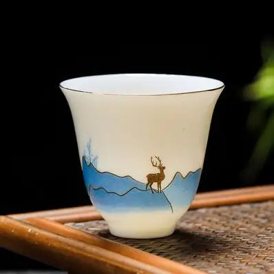 White Porcelain Tea Cup, Single Cup, Lanolin Jade Kungfu Tea Cup, Master Cup, Handmade White Ceramic Drinkware, 24Styles