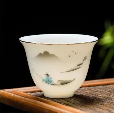 White Porcelain Tea Cup, Single Cup, Lanolin Jade Kungfu Tea Cup, Master Cup, Handmade White Ceramic Drinkware, 24Styles