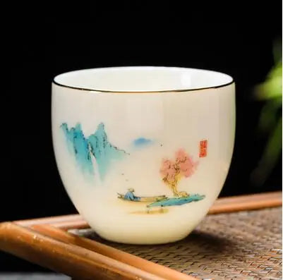 White Porcelain Tea Cup, Single Cup, Lanolin Jade Kungfu Tea Cup, Master Cup, Handmade White Ceramic Drinkware, 24Styles