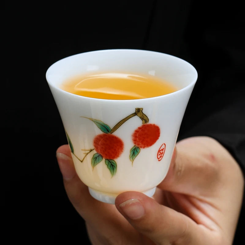 White Porcelain Tea Cup, Single Cup, Lanolin Jade Kungfu Tea Cup, Master Cup, Handmade White Ceramic Drinkware, 24Styles