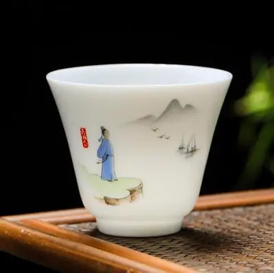 White Porcelain Tea Cup, Single Cup, Lanolin Jade Kungfu Tea Cup, Master Cup, Handmade White Ceramic Drinkware, 24Styles