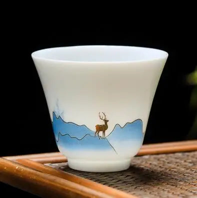 White Porcelain Tea Cup, Single Cup, Lanolin Jade Kungfu Tea Cup, Master Cup, Handmade White Ceramic Drinkware, 24Styles