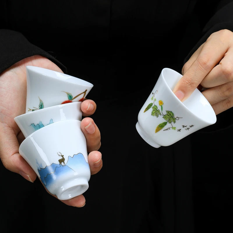 White Porcelain Tea Cup, Single Cup, Lanolin Jade Kungfu Tea Cup, Master Cup, Handmade White Ceramic Drinkware, 24Styles