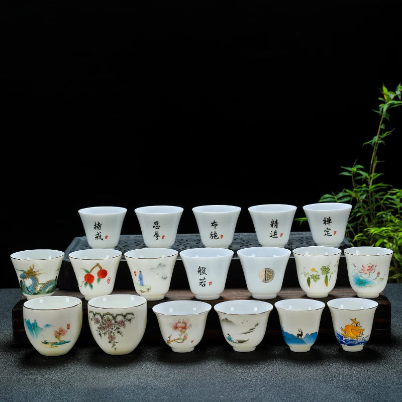 White Porcelain Tea Cup, Single Cup, Lanolin Jade Kungfu Tea Cup, Master Cup, Handmade White Ceramic Drinkware, 24Styles