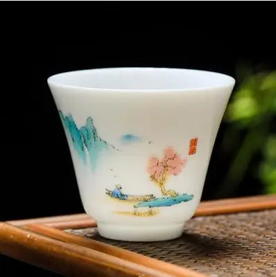 White Porcelain Tea Cup, Single Cup, Lanolin Jade Kungfu Tea Cup, Master Cup, Handmade White Ceramic Drinkware, 24Styles