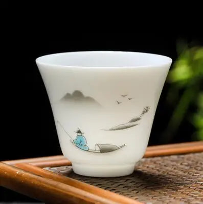 White Porcelain Tea Cup, Single Cup, Lanolin Jade Kungfu Tea Cup, Master Cup, Handmade White Ceramic Drinkware, 24Styles
